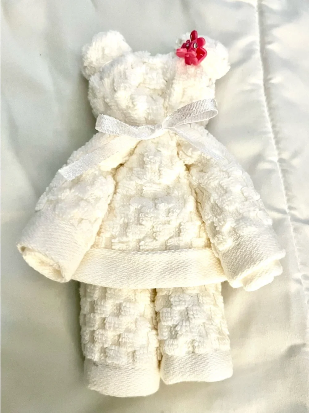 Better Homes And Gardens Cream Plush Bear Outfit with Pink Flower‎ Clip